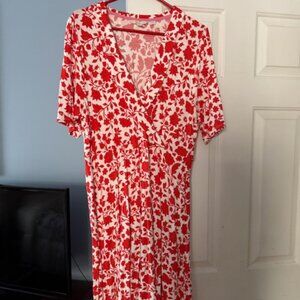 Boden fixed wrap jersey dress, papaya botanic silhouette 16/18